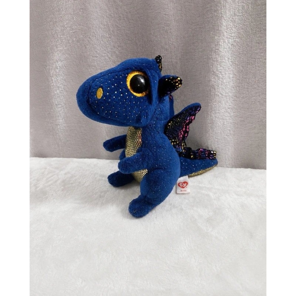 TY Mette Blue Dragon Beanie Boo 6" Glitter Plush 2022 No Hang Tag